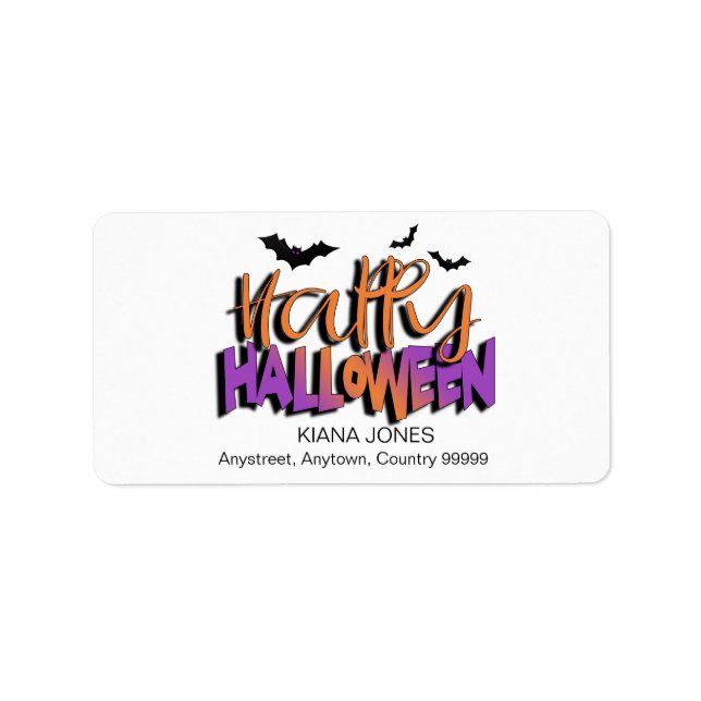 Glad Halloween-typografi med fladdermöss Orange ID Adressetikett (Framsidan)