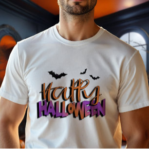 Glad Halloween-typografi med fladdermöss Orange ID T Shirt
