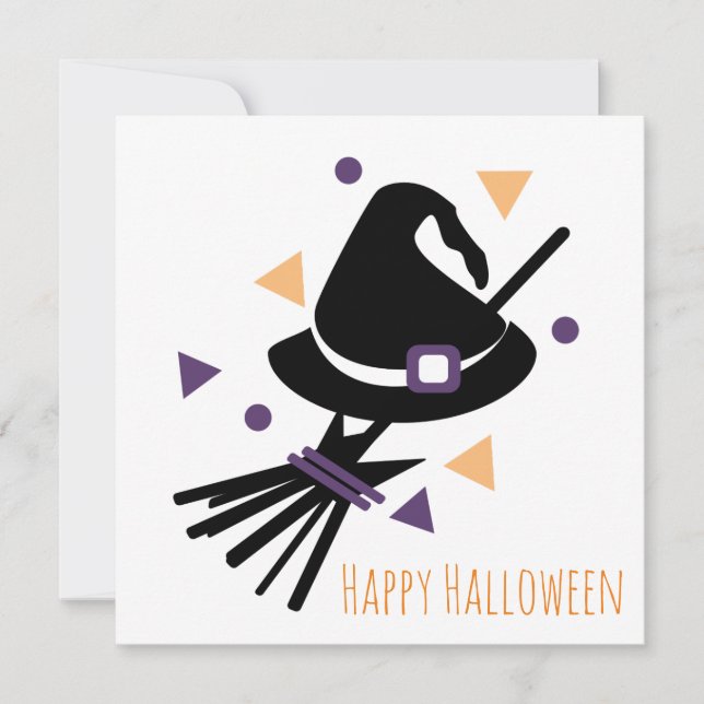 Glad Halloween Välkomstkort | Häxkvast Tack Kort (Framsida)