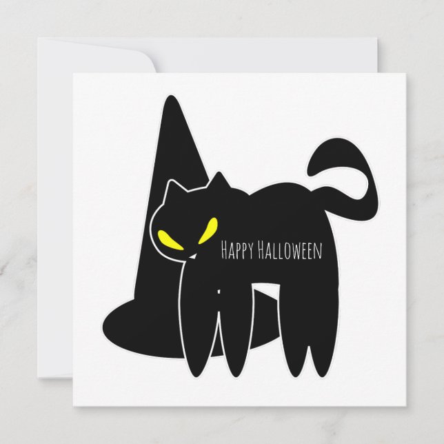 Glad Halloween Välkomstkort | Kuslig svart katt Tack Kort (Framsida)
