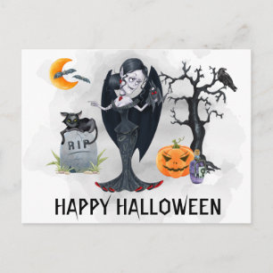 Glad Halloween Vampyr Akvarell Vykort