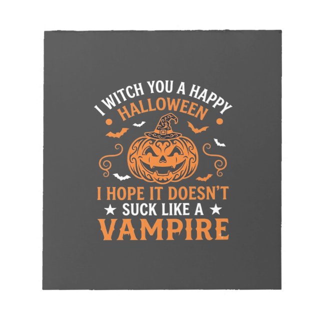 Glad Halloween Vampyr Pumpa Häxa Hatt Fladdermöss Anteckningsblock (Framsida)