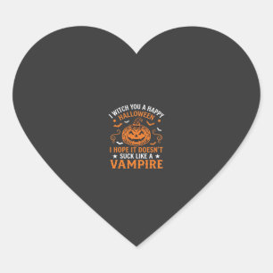 Glad Halloween Vampyr Pumpa Häxa Hatt Fladdermöss Hjärtformat Klistermärke
