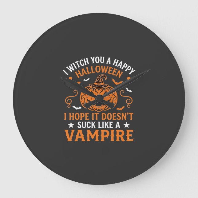 Glad Halloween Vampyr Pumpa Häxa Hatt Fladdermöss Stor Klocka (Framsida)