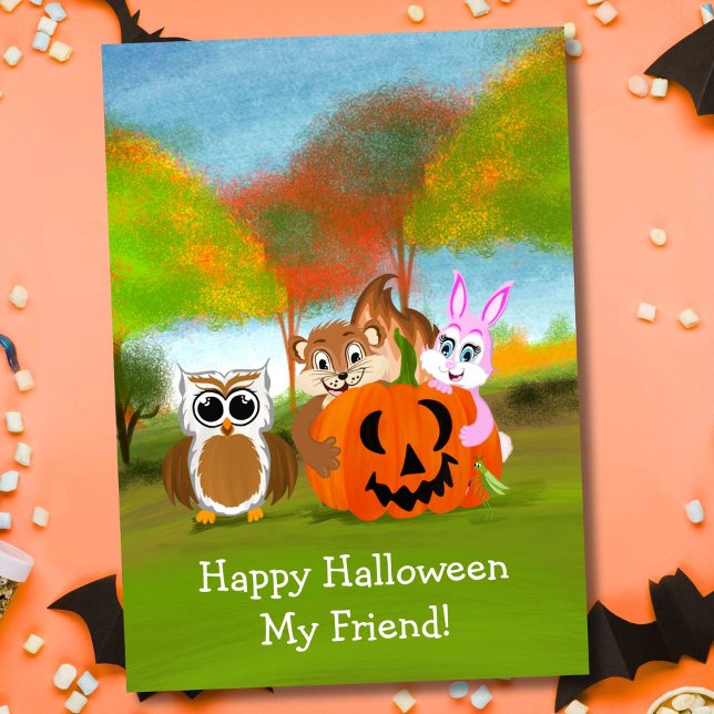 Glad Halloween Vän Ekorre, Kanin & Uggla Kort (Skapare uppladdad)