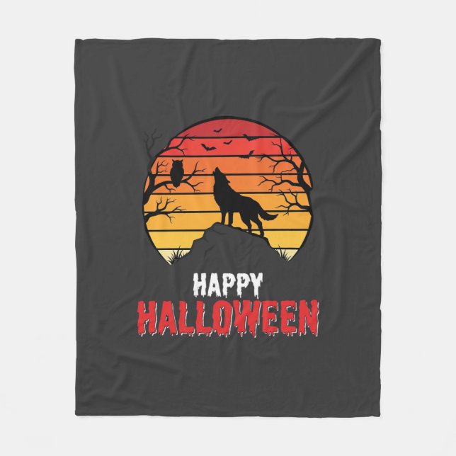 Glad Halloween Varg Solnedgång Vektor Fleecefilt (Framsidan)