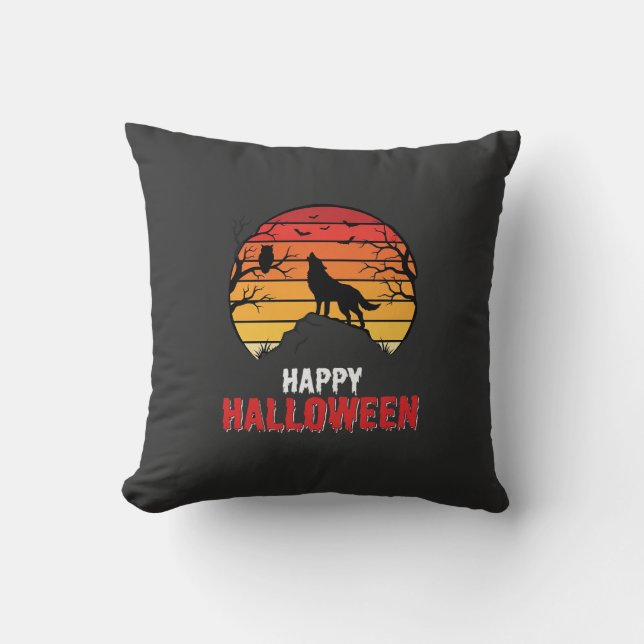 Glad Halloween Varg Solnedgång Vektor Kudde (Framsida)
