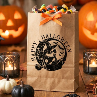 Glad Halloween Vintage Häxa Retro Stämpel