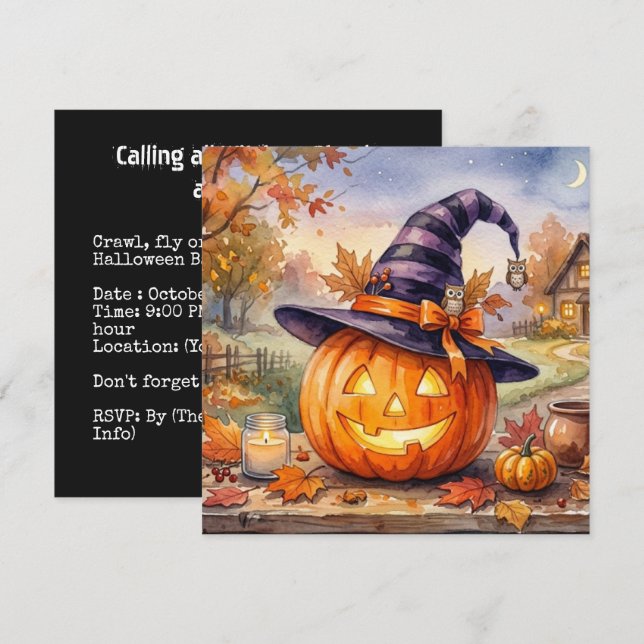 Glad Halloween - Vintage Pumpa Inbjudningar (Fram/baksida)