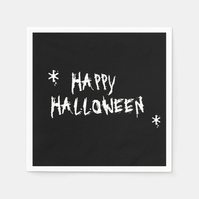 Glad Halloween vit svart skrämmande typografi fest Pappersservett (Framsidan)