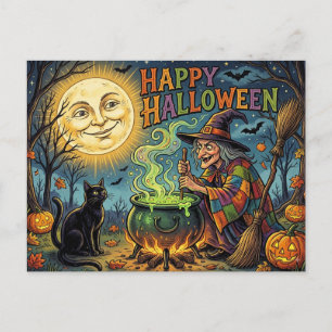 Glad Halloween vykort, 1930-tal Retro häxa, Svart Vykort