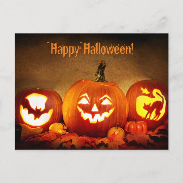 Glad Halloween vykort med pumpor (Framsida)