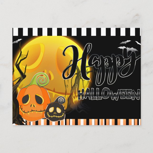Glad Halloween Whimsical Leende Pumpagruß Vykort (Framsida)