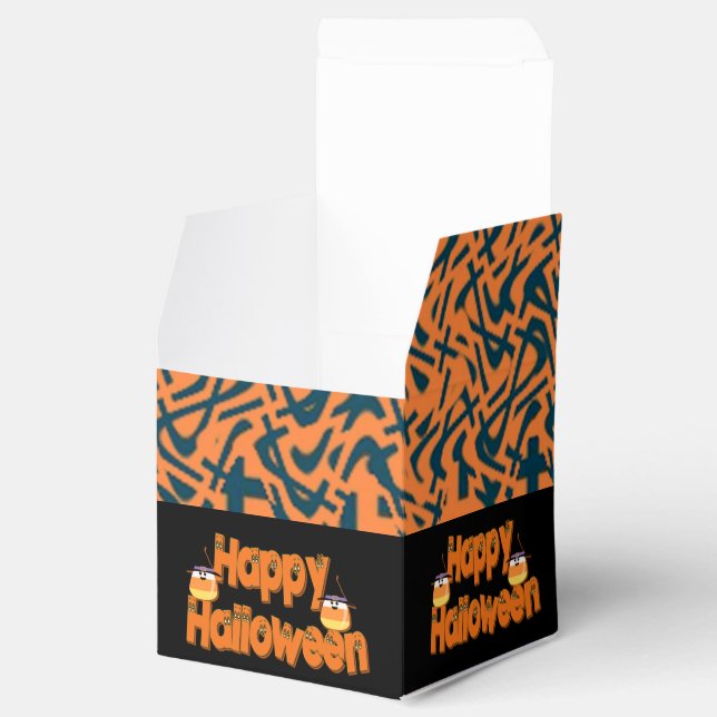 Glad Halloween Whimsical Text Cube Favor Box Presentaskar (Öppnad)