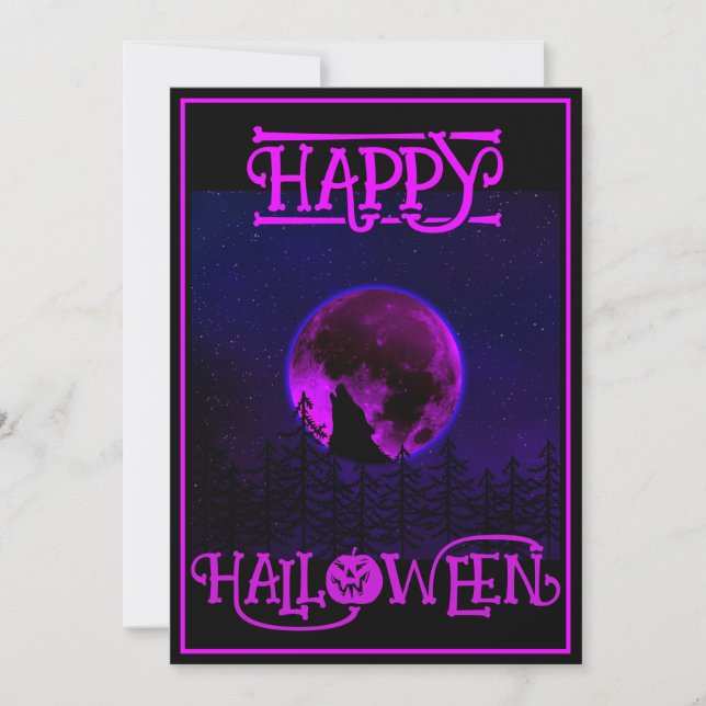 Glad Halloween ylande hund lila måne Inbjudningar (Framsida)