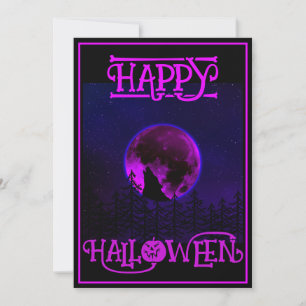 Glad Halloween ylande hund lila måne Inbjudningar