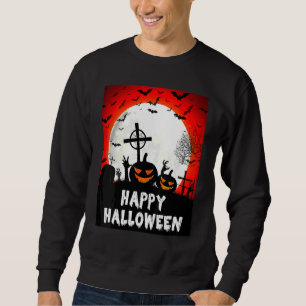 Glad Halloween Zombie Kyrkogård Med Skrämmande Pum Lång Ärmad Tröja