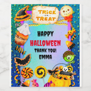 Glad Halloweenfest fylld med trick-or-treat Vinflaska Etikett