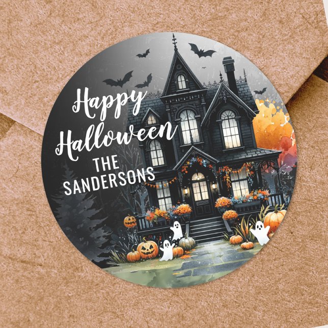 Glad Halloweenfest Runt Klistermärke (Happy Halloween Party Classic Round Sticker)
