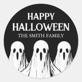 Glad Halloweenfest svart och vit spöke Runt Klistermärke