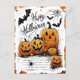 Glad Halloweenfirande Pumpa Fladdermöss Spindel Helg Vykort
