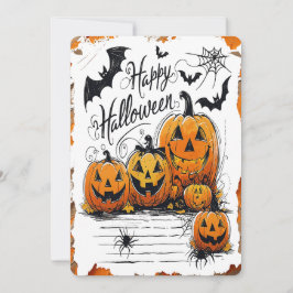 Glad Halloweenfirande Pumpa Fladdermöss Spindel Julkort