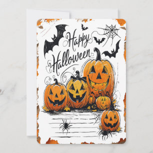 Glad Halloweenfirande Pumpa Fladdermöss Spindel Julkort