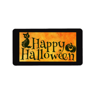 Glad Halloweenhälsning Orange och Svart Adressetikett