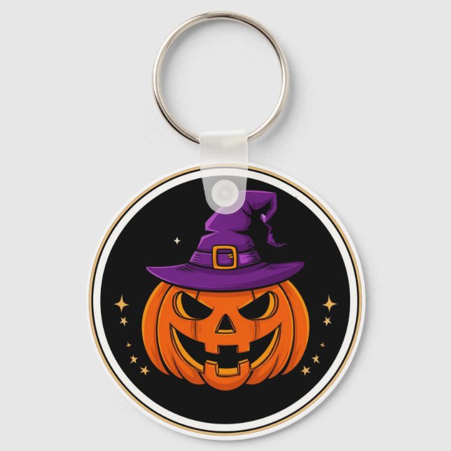 Glad Halloweenpumpa Häxa Hatt 🎃 Nyckelring (Framsida)