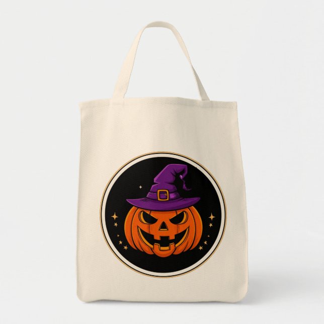Glad Halloweenpumpa Häxa Hatt 🎃 Tygkasse (Framsidan)