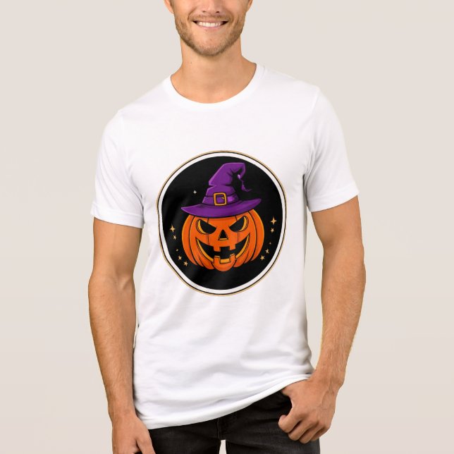 Glad Halloweenpumpa med häxa hatt 🎃 T Shirt (Framsida)