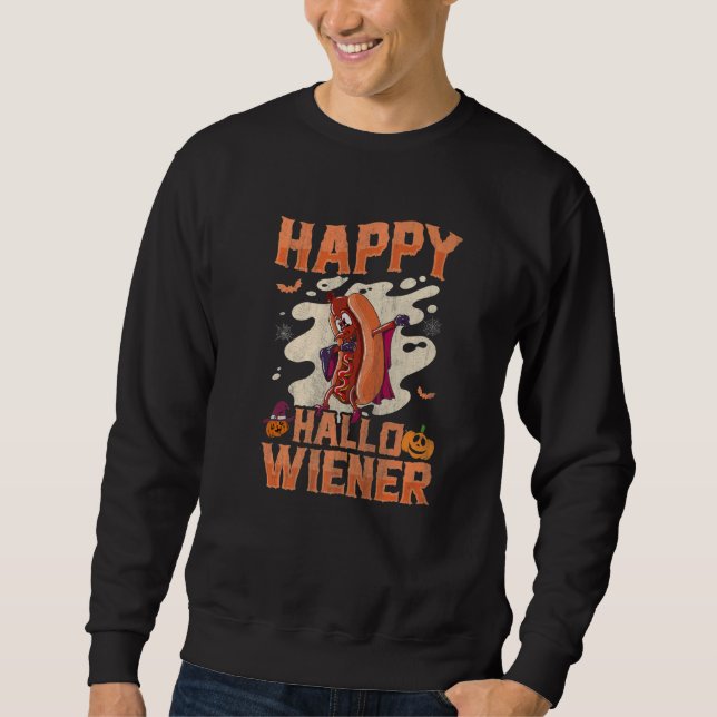 Glad Hallowiener Wiener i Dracula-kostym  Wiene Lång Ärmad Tröja (Framsida)