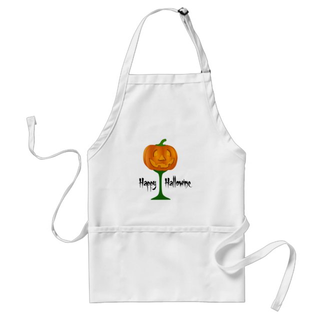 Glad Hallowine Pumpa Vin Glas Halloween Förkläde (Framsidan)