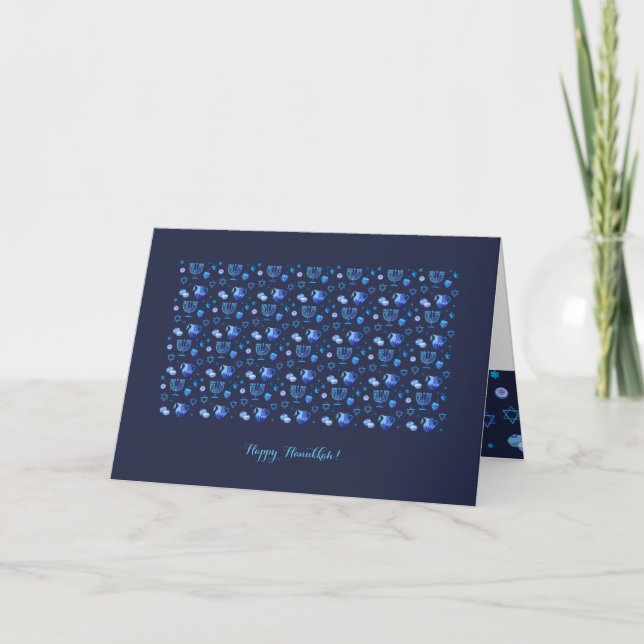 Glad Hanukafirande Fina Blå Dekorationer Kort (Framsida)