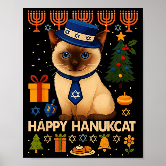 Glad Hanukcat ful ångpulsvantar katt Chanukah judi Poster (Framsidan)