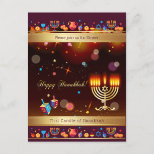 Glad Hanukkafirande Guld Hanukkia Inbjudan Vykort