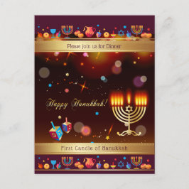 Glad Hanukkafirande Guld Hanukkia Inbjudan Vykort