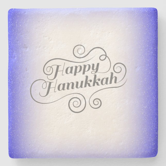 Glad Hanukkah 2-tons blå vit bakgrund Stenunderlägg (Framsidan)
