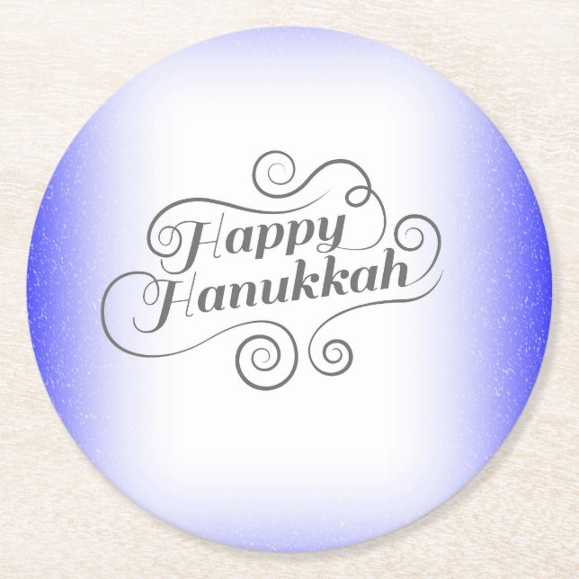 Glad Hanukkah 2-tons blå vit bakgrund Underlägg Papper Rund (Framsidan)