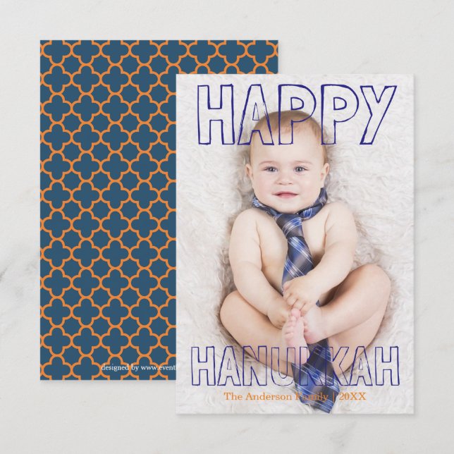 Glad Hanukkah Blå Block - 3x5 Hanukkah-kort Inbjudningar (Fram/baksida)