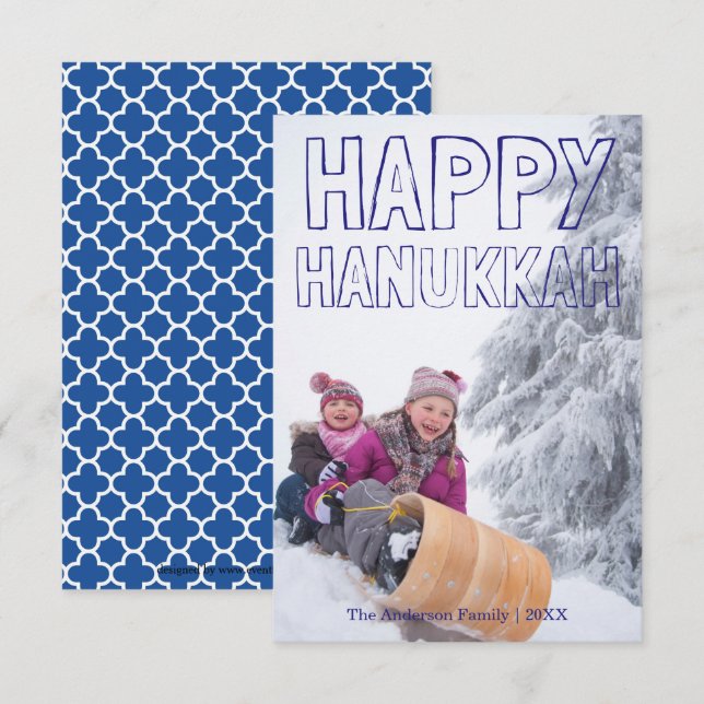 Glad Hanukkah Blå Block - 3x5 Hanukkah-kort Inbjudningar (Fram/baksida)