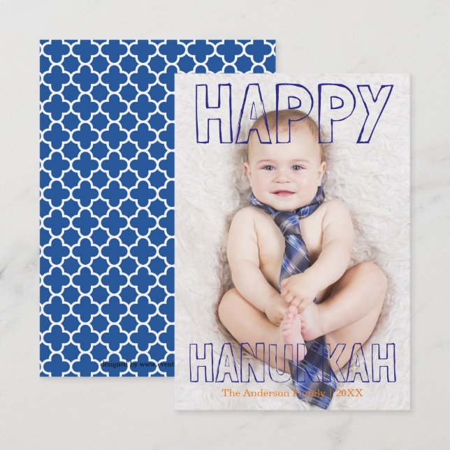 Glad Hanukkah Blå Block - 3x5 Hanukkah-kort Inbjudningar (Fram/baksida)