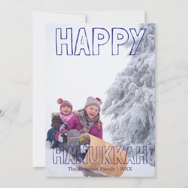 Glad Hanukkah Blå Block - Hanukkah-kort Julkort (Framsida)