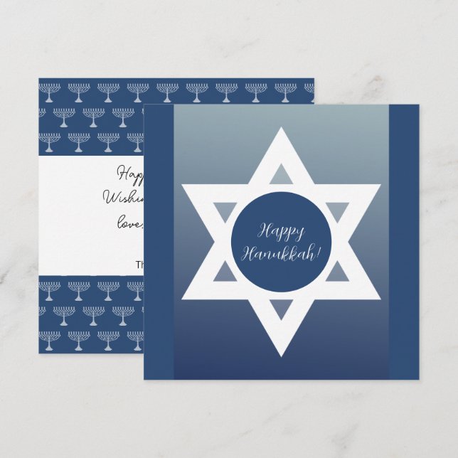 Glad Hanukkah Blå Hälsningar Kort (Fram/baksida)