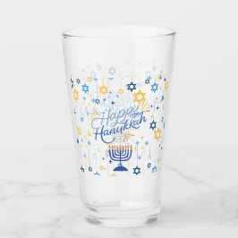 Glad Hanukkah Blå Och Guld Glaskopp