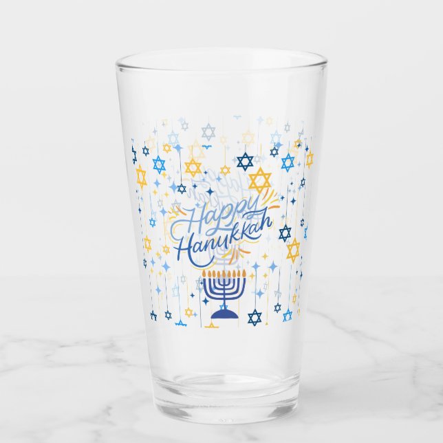 Glad Hanukkah Blå Och Guld Glaskopp (Framsida)