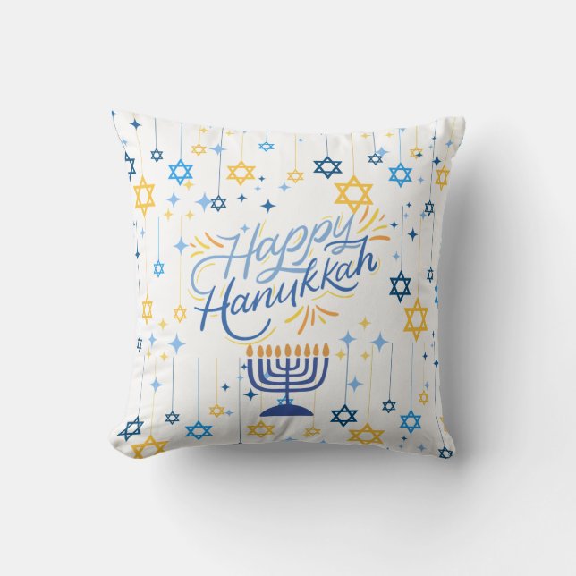 Glad Hanukkah Blå Och Guld Kudde (Framsida)