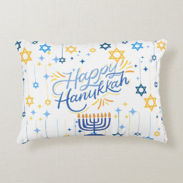Glad Hanukkah Blå Och Guld Prydnadskudde