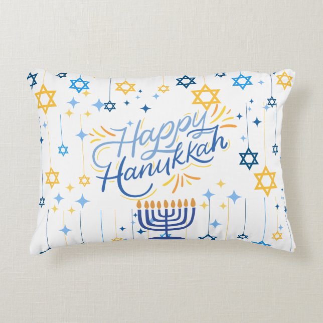 Glad Hanukkah Blå Och Guld Prydnadskudde (Framsidan)