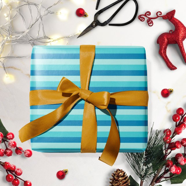 Glad Hanukkah | Blå och turkos randig mönster Presentpapper (Skapare uppladdad)